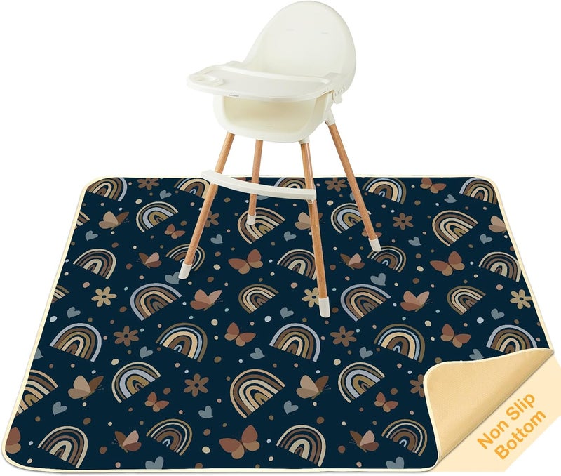 BeBeJoJo Splat Mat for Under High Chair 42 x 42 Inch Waterproof Baby Splash Mat with Non Slip Bottom Reusable Portable Highchair Mat for Floor Food Catcher for High Chair, Navy Rainbow - Image 1